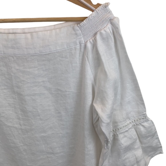 S. Oliver 100% Linen Boho Off Shoulder Peasant Bell Sleeve White Blouse sz 6 EUC - Picture 3 of 8